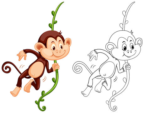 Doodle animal character for monkey