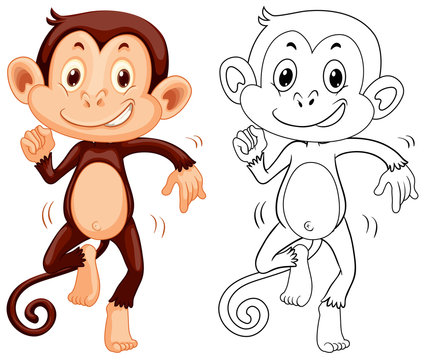Doodle animal character for monkey dancing