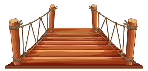 Wooden bridge with rope attached