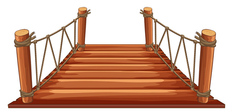 Wooden bridge with rope attached