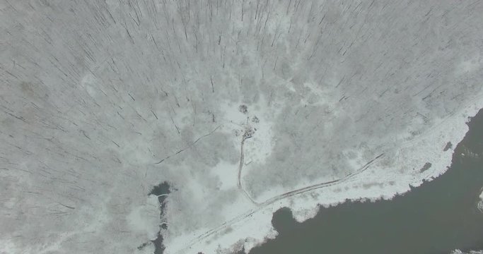 Ural forest, rock, mountain and river. Aerial view