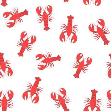 Red Lobster Flat Seamless Pattern