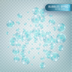 Water bubbles isolated on a transparent checkered background.