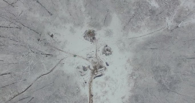 Ural forest, rock, mountain and river. Aerial view