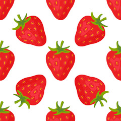 Cartoon fresh strawberry fruits in flat style seamless pattern food summer design vector illustration.