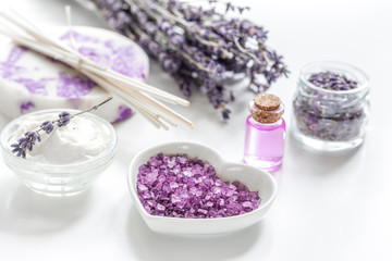 Fototapeta na wymiar body cream with lavender herbs cosmetic white background