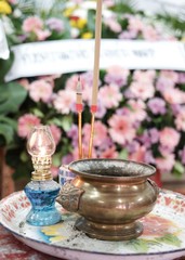 incense and lantern for thai funeral ceremony