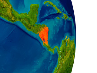 Nicaragua on model of planet Earth