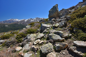 Fototapeta na wymiar Touristic footpath on the mountain slope