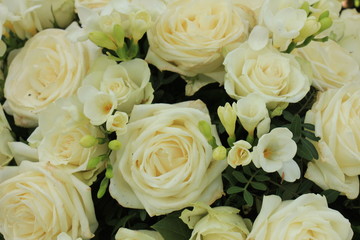white rose and freesia bouquet