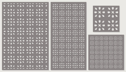 Set of decorative panels laser cutting. a wooden panel. Ethnic national repeating pattern. The ratio 2:3, 1:2, 1:1, seamless. Vector illustration.