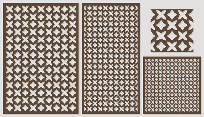 Set of decorative panels laser cutting. a wooden panel. Ethnic national repeating pattern of two figures. The ratio 2:3, 1:2, 1:1, seamless. Vector illustration.