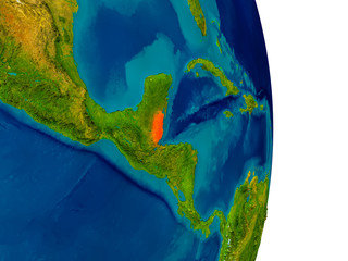 Belize on model of planet Earth