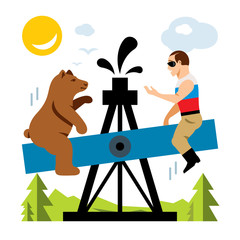 Vector Russian Oil Industry. Humor concept. Flat style colorful Cartoon illustration.