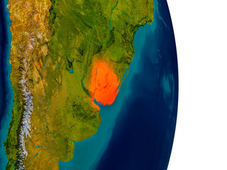 Uruguay on model of planet Earth