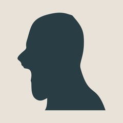 Man avatar profile view. Isolated male face silhouette or icon . Vector illustration. Wide open mouth