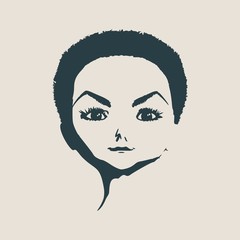 Little Girl Front View Silhouette. Vector Illustration. Cute adolescent girl portrait.