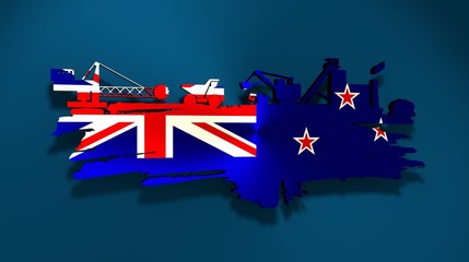 Energy and Power icons set and grunge brush stroke. Coal mining relative image. 3D rendering. Flag of the New Zealand