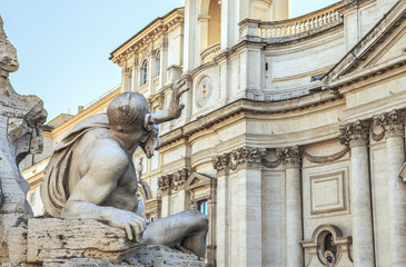 Detail of the Fountain of the Four Rivers in Rome, Italy