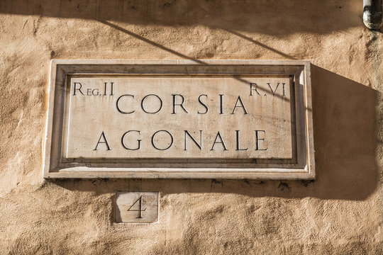 Old street sign in Rome, Italy - Corsia Agonale.