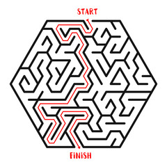 Hexagonal Maze Game background. Labyrinth with Entry and Exit. Vector Illustration.