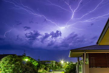 Lightning crawlers across the sky