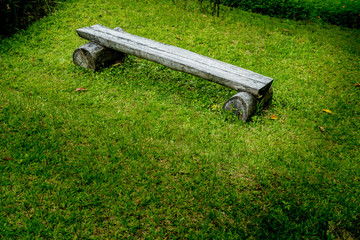 Wood bench on green grass
