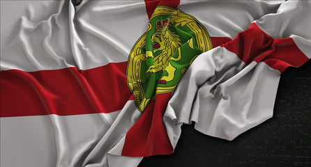 Alderney Flag Wrinkled On Dark Background 3D Render