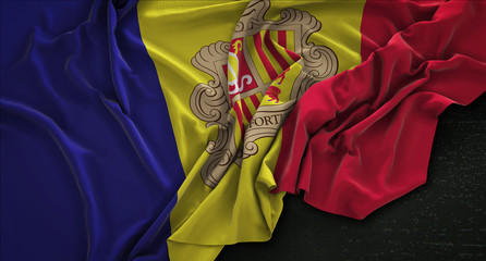 Fototapeta premium Andorra Flag Wrinkled On Dark Background 3D Render