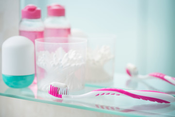 Toothbrushes in the bathroom