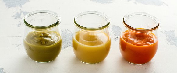 Homemade baby vegetable and fruit puree