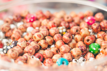 Close up decor tool bead for  DIY necklace bohemian style. Selective focus
