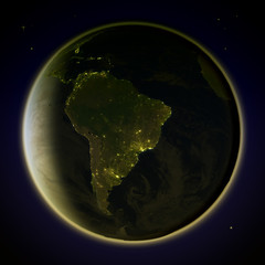 South America from space at night