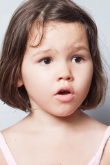 Little girl complains and surprise 