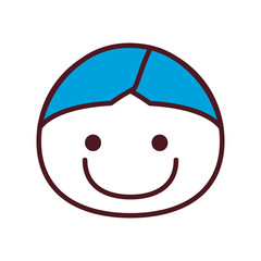 hand drawing silhouette front face boy with blue hairstyle vector illustration