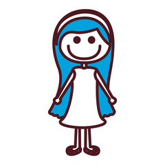 hand drawing silhouette blue long hair girl with dress vector illustration