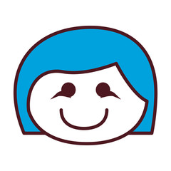 hand drawing silhouette front face girl with blue short hair vector illustration