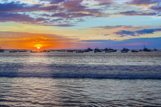 Sunset over the bay in San Juan del Sur, Nicaragua.