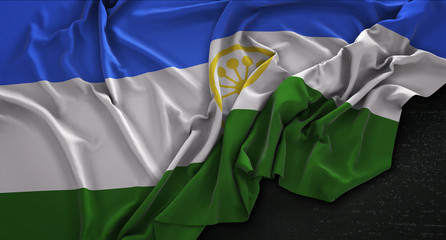 Obraz premium Bashkortostan Flag Wrinkled On Dark Background 3D Render