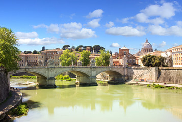 Rome panorama of St Peter's Basilica and river Tiber