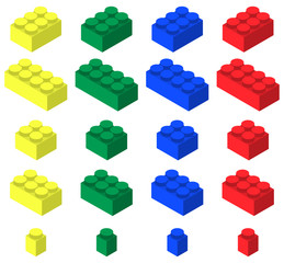 Multicolor plastic construction blocks set isometric