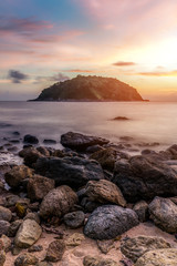 Fototapeta na wymiar Seascape and beach sand landscape nature in twilight