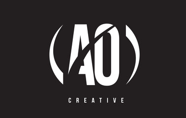 AO A O White Letter Logo Design with Black Background.