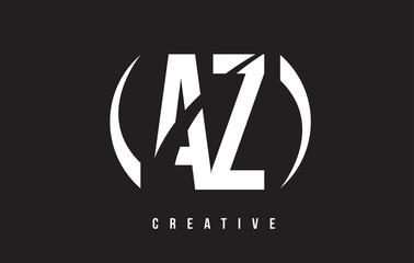 AZ A Z White Letter Logo Design with Black Background.