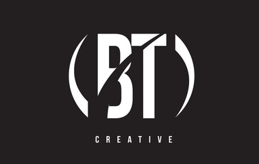 BT B T White Letter Logo Design with Black Background.