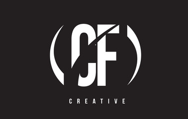 CF C F White Letter Logo Design with Black Background.