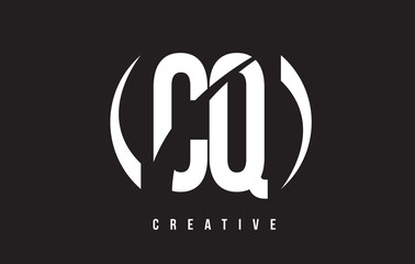CQ C Q White Letter Logo Design with Black Background.