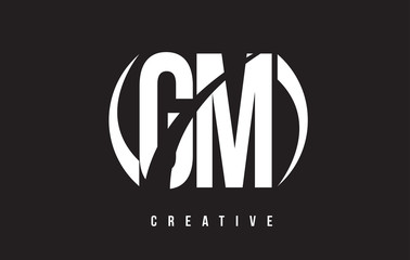 GM G M White Letter Logo Design with Black Background.