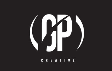 GP G P White Letter Logo Design with Black Background.