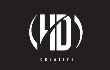 HD H D White Letter Logo Design with Black Background.